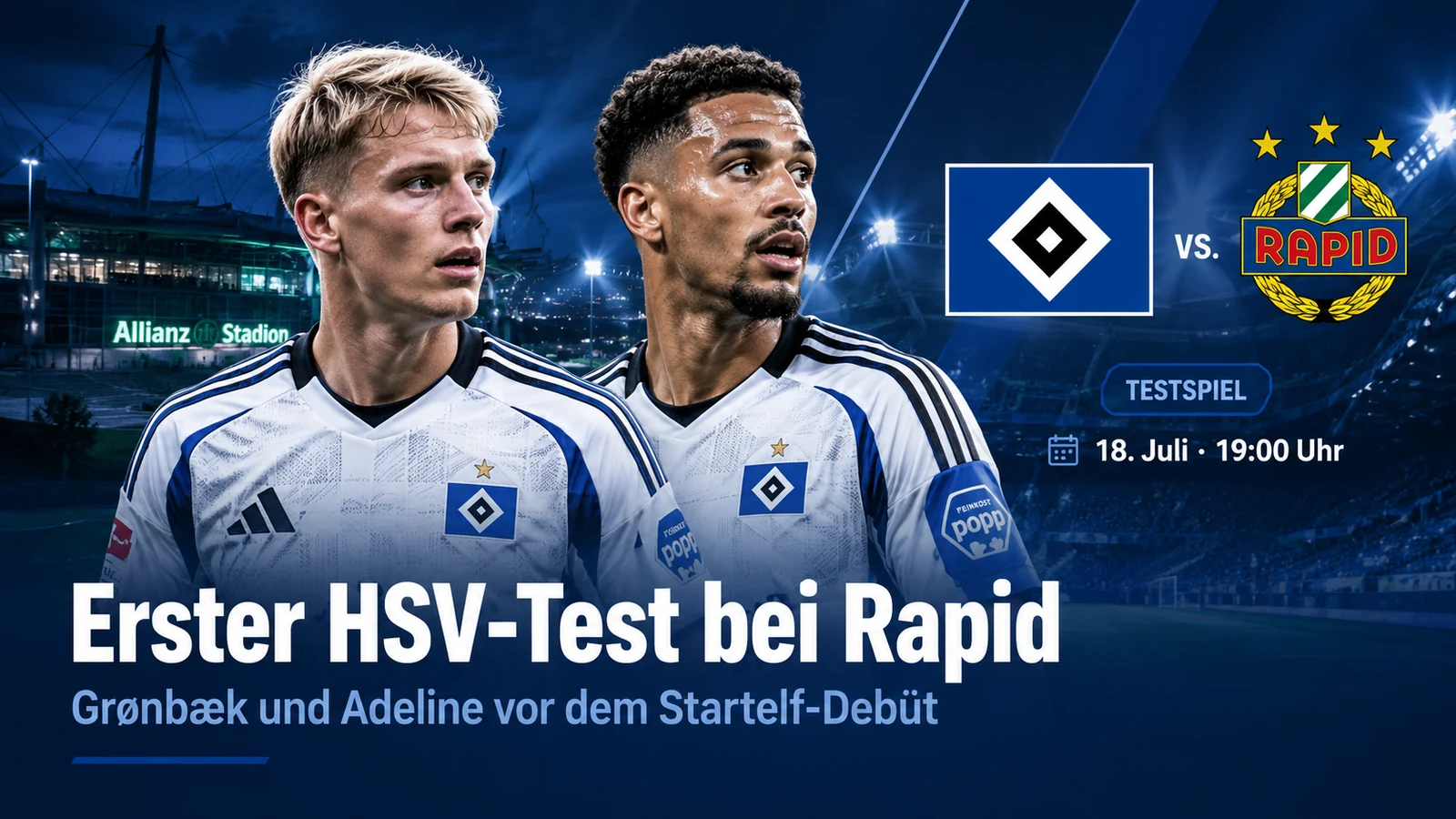 Hamburg1887-Matchday-Grafik zum Testspiel HSV gegen SK Rapid Wien mit Albert Grønbæk und Martin Adeline