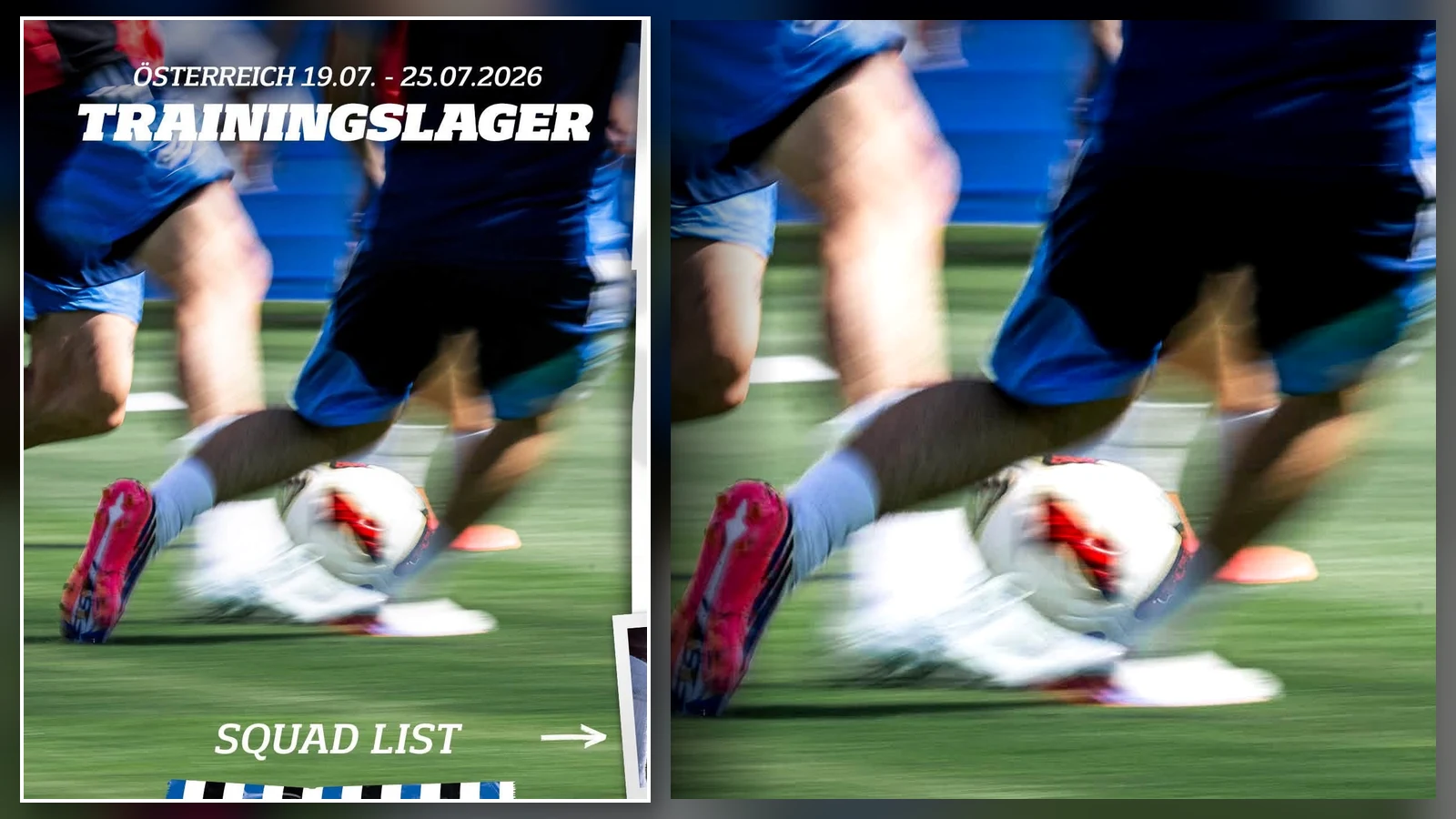 HSV-Trainingslager in Österreich mit Trainingsszene und Hinweis auf den 30 Spieler umfassenden Kader für Längenfeld