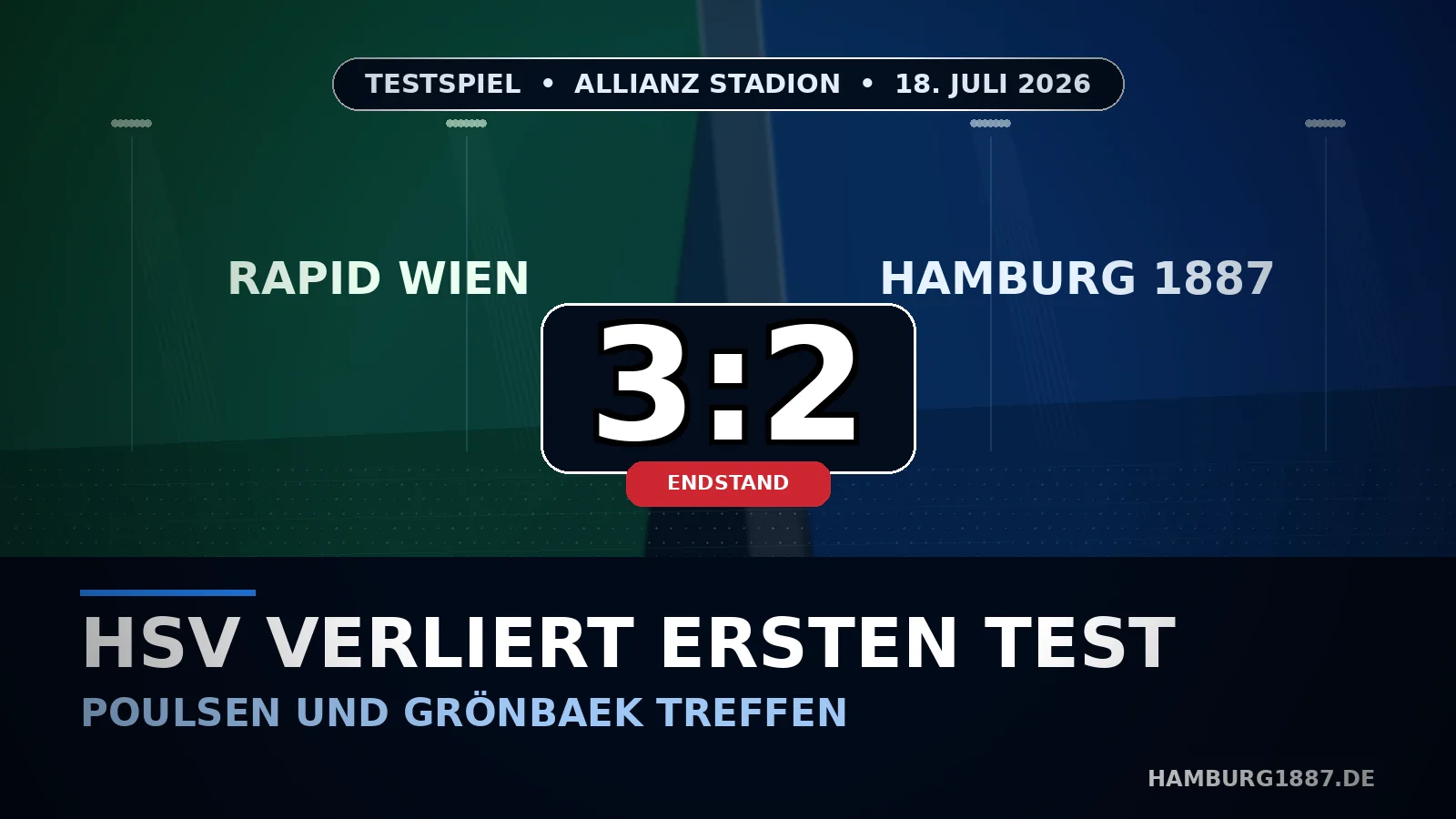 Redaktionelle Ergebnisgrafik zum 2:3 des HSV bei Rapid Wien im ersten Testspiel der Vorbereitung