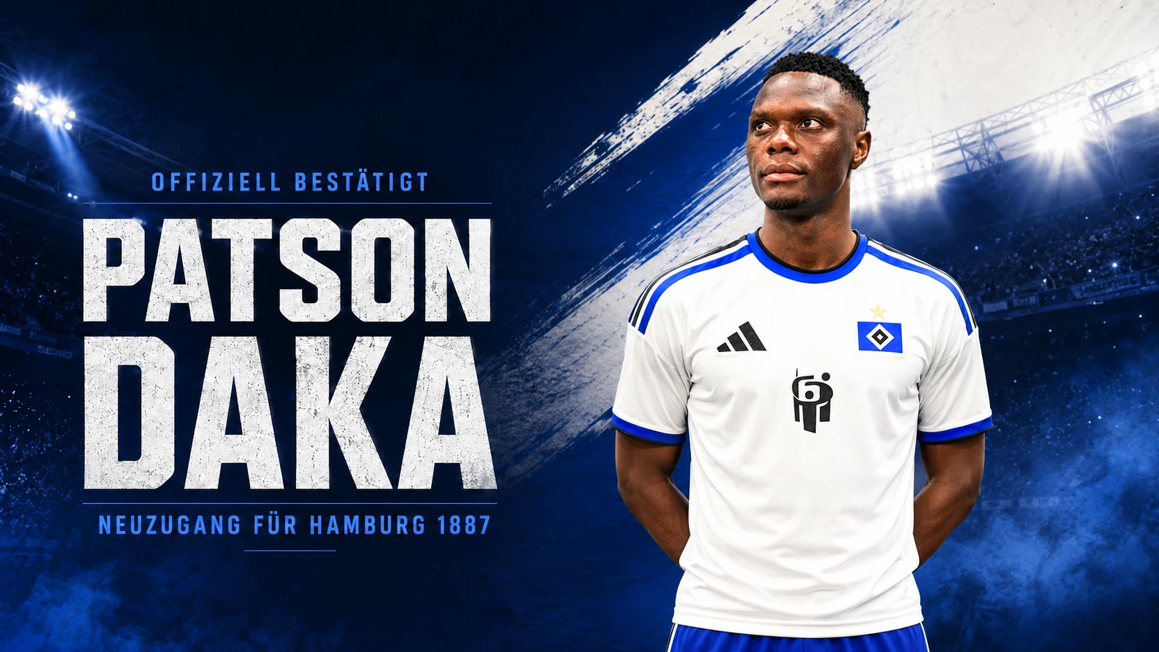 Patson Daka als offiziell bestätigter Neuzugang des Hamburger SV in einer redaktionellen Transfergrafik