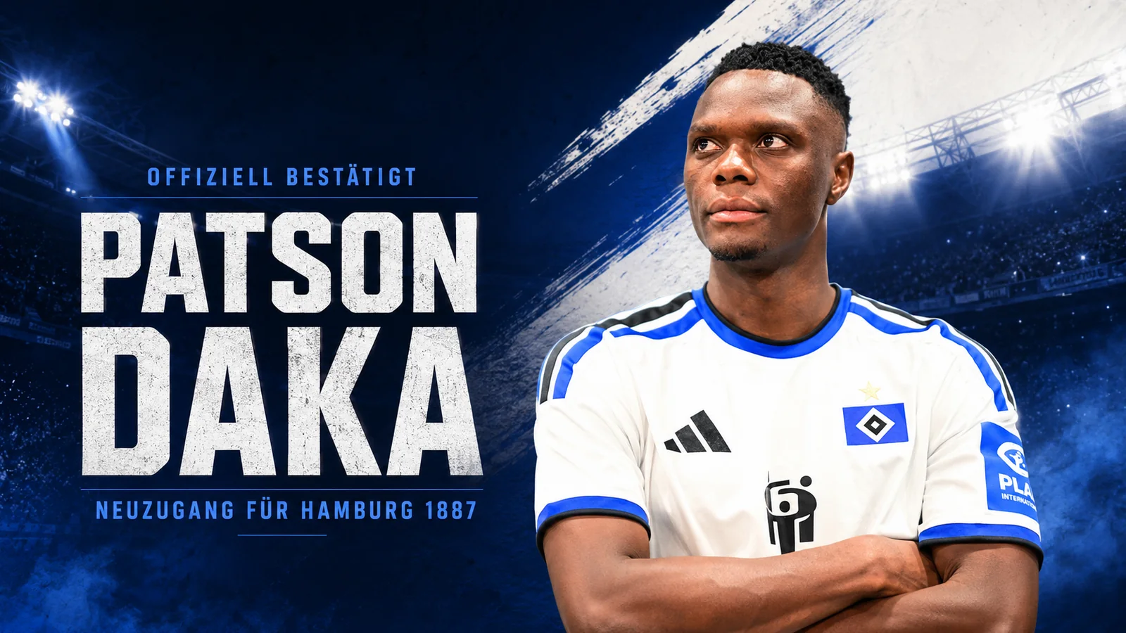 Patson Daka als offiziell bestätigter Neuzugang des Hamburger SV in einer redaktionellen Transfergrafik