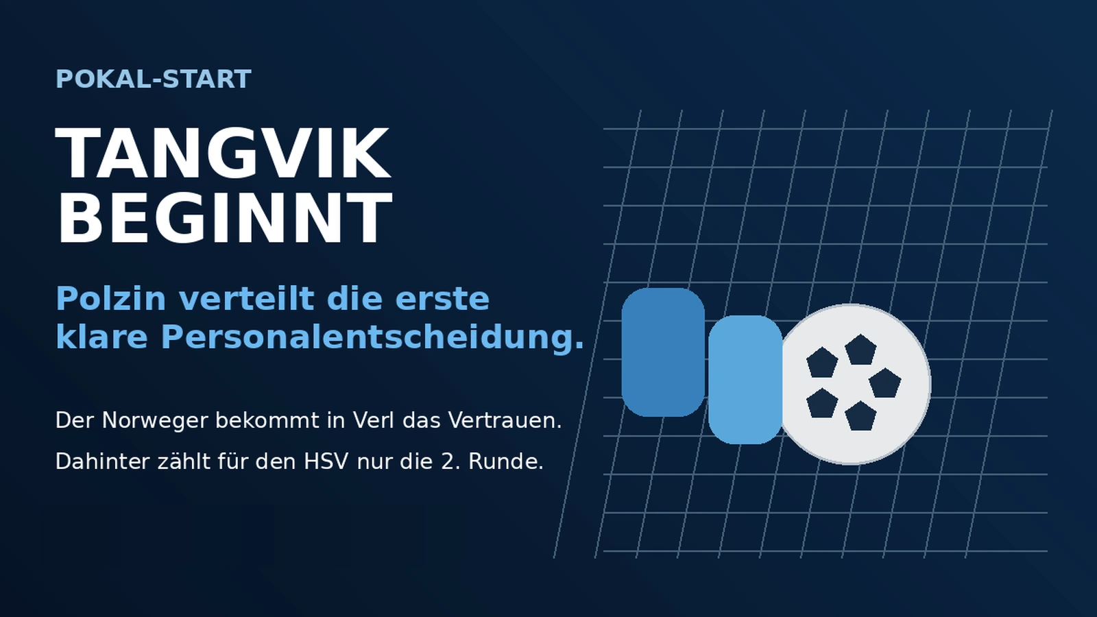 Dunkelblaue Hamburg1887-Grafik zum DFB-Pokalspiel des HSV beim SC Verl mit Tor, Ball und Hinweis auf Sander Tangvik