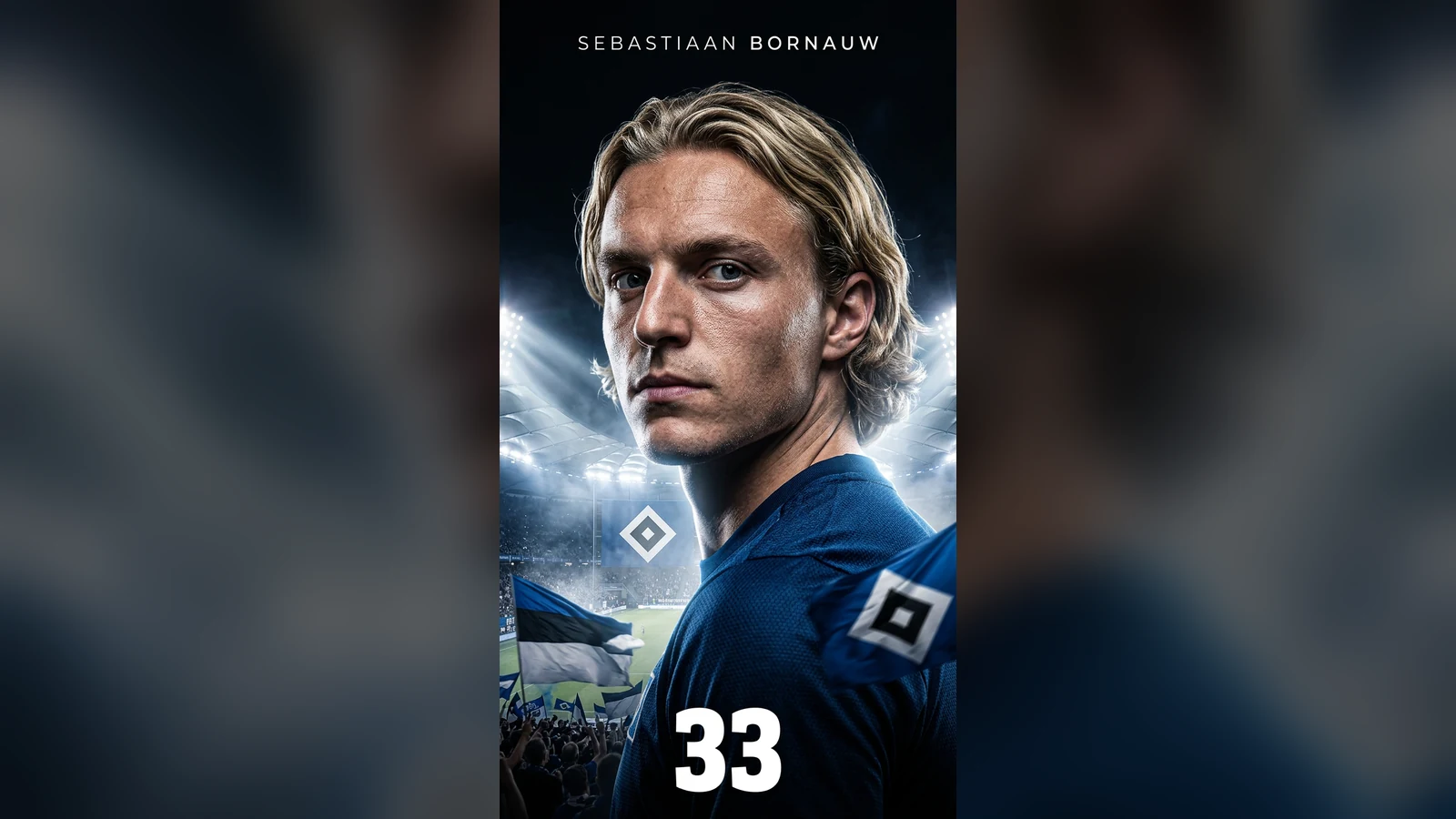Sebastiaan Bornauw im HSV-Look vor dem Volksparkstadion mit der Rückennummer 33