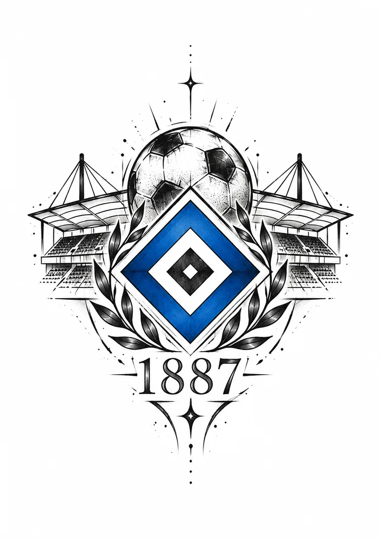 HSV Tattoo Zeichnung: Stadion & 1887