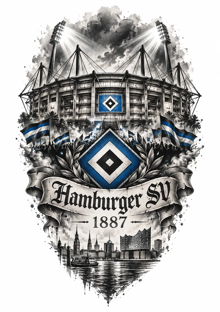 HSV Tattoo Zeichnung: Stadion & Hamburg