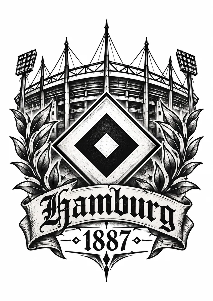 HSV Tattoo Zeichnung: Stadion-Wappenstil